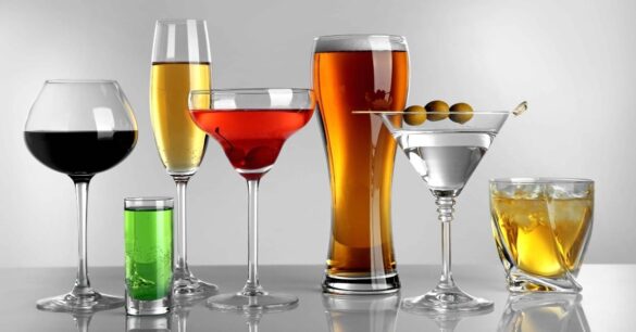 Alcoholic beverages arranged on a table